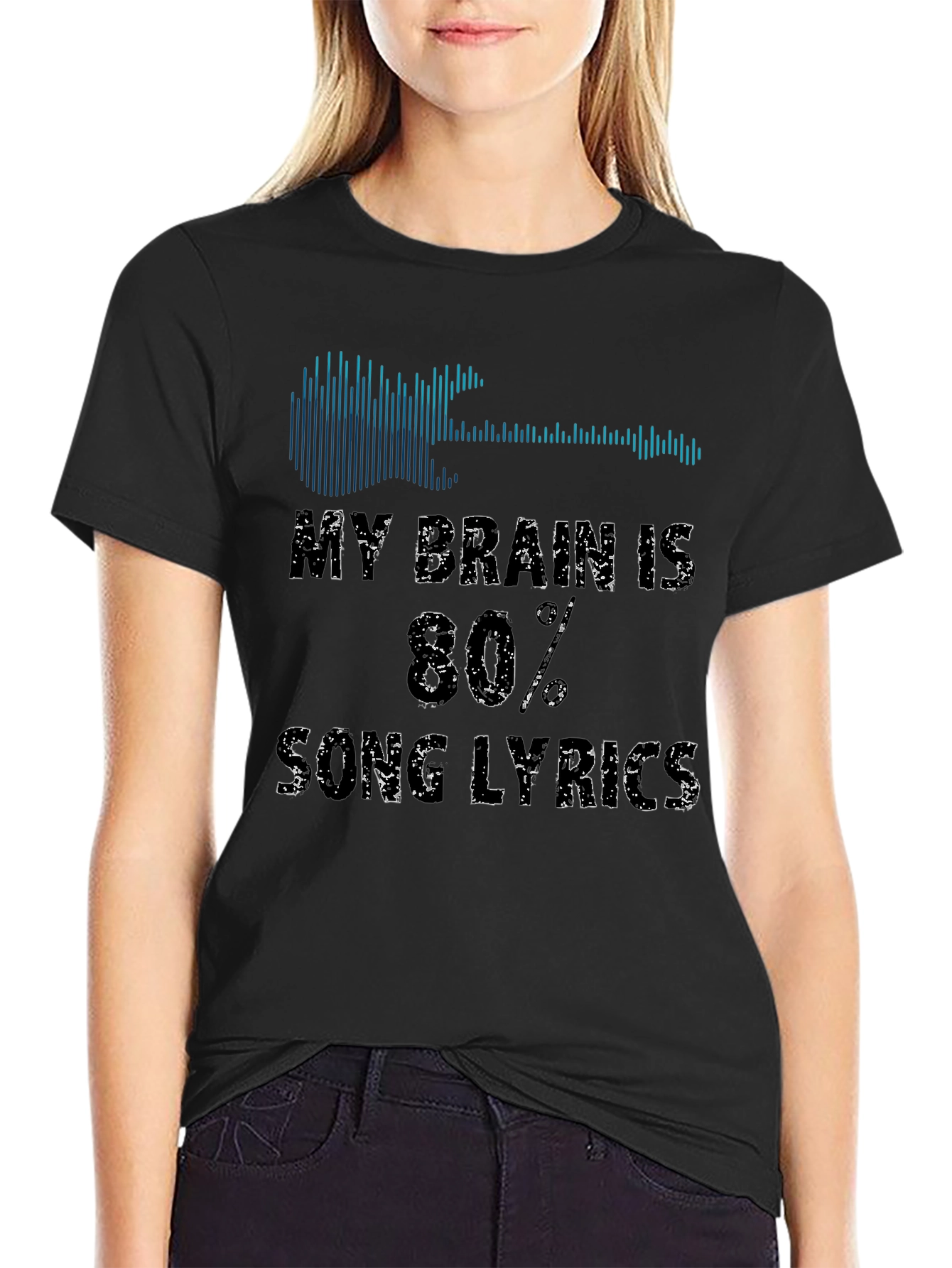Song Lyrics Graphic Tee - Guitar & Soundwave Design
