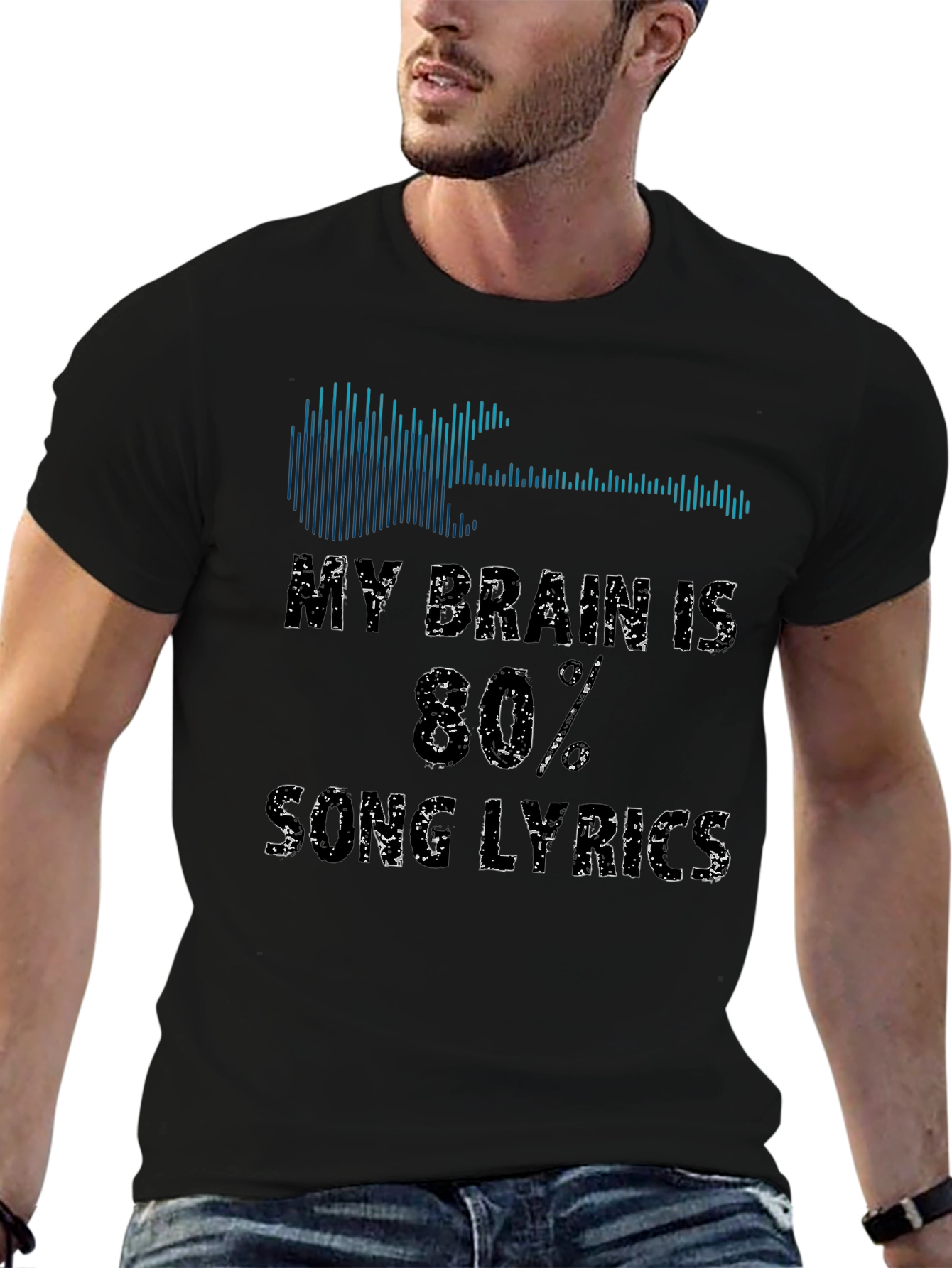 Song Lyrics Graphic Tee - Guitar & Soundwave Design