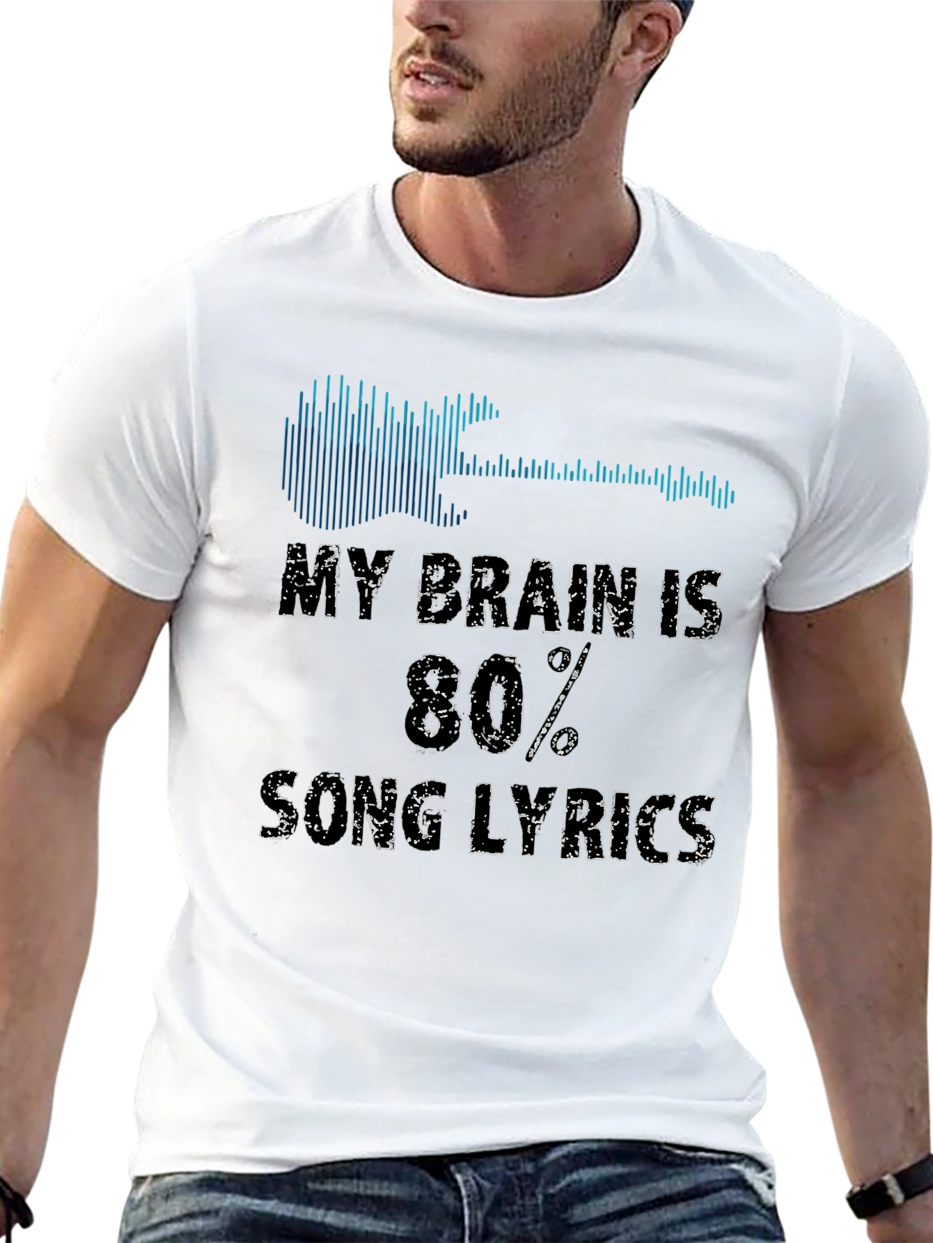 Song Lyrics Graphic Tee - Guitar & Soundwave Design