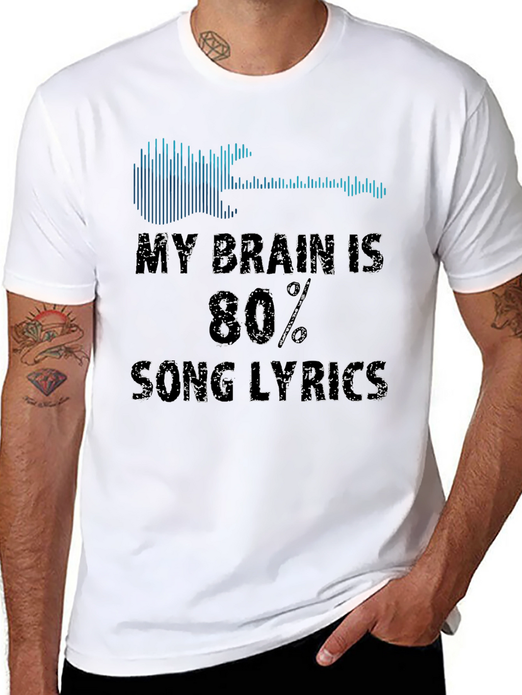 Song Lyrics Graphic Tee - Guitar & Soundwave Design