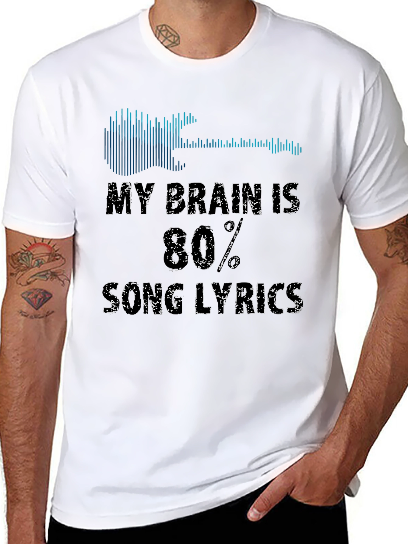 Song Lyrics Graphic Tee - Guitar & Soundwave Design