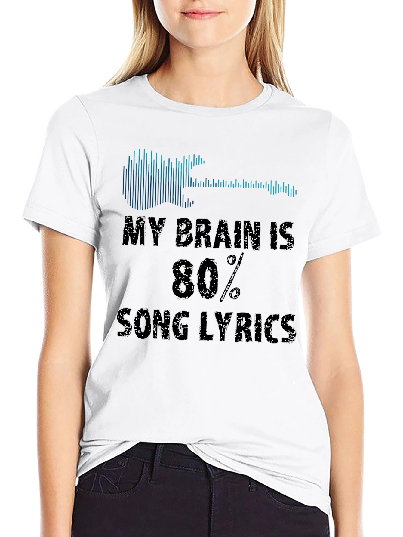 Song Lyrics Graphic Tee - Guitar & Soundwave Design