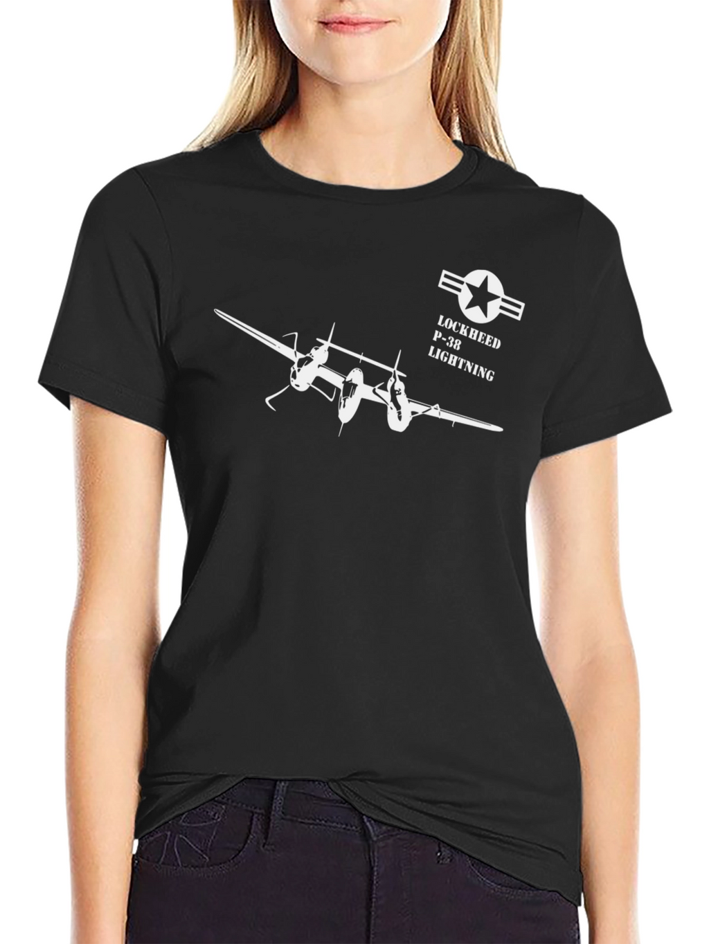 Lockheed P-38 Lightning Black Graphic T-Shirt