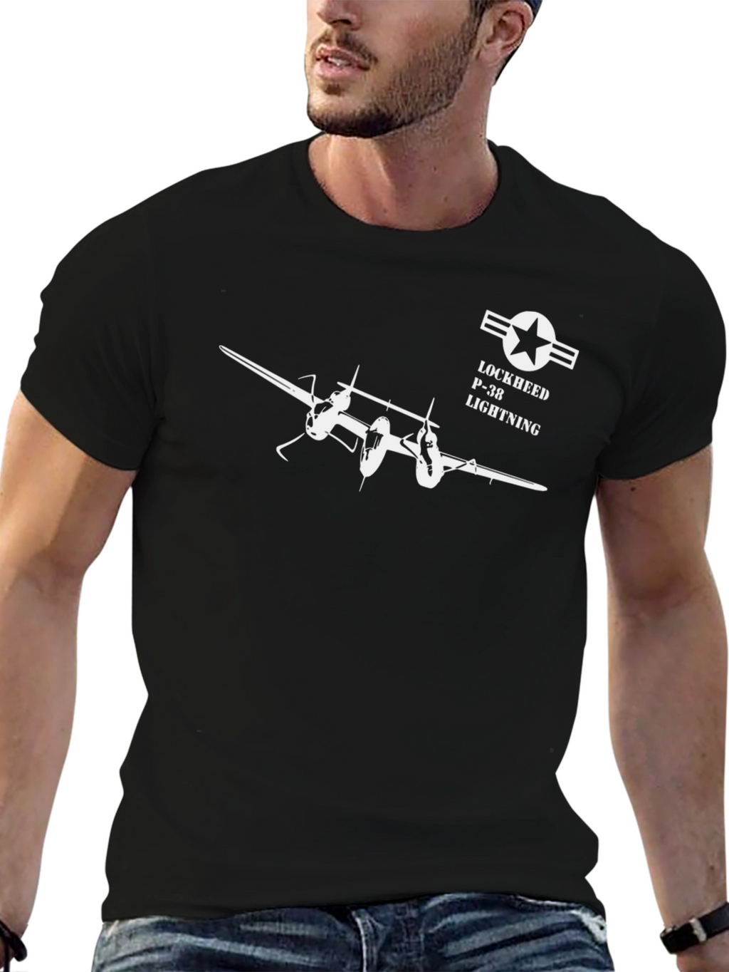 Lockheed P-38 Lightning Black Graphic T-Shirt