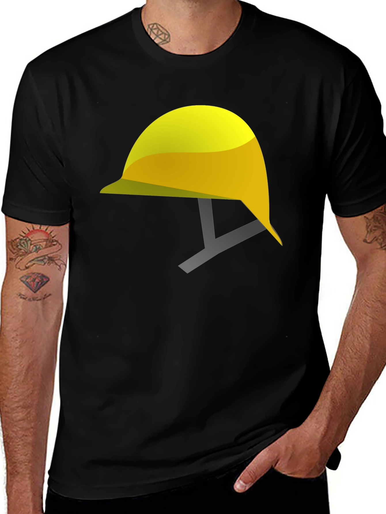 Construction Hard Hat Graphic Tee - Black Cotton Shirt