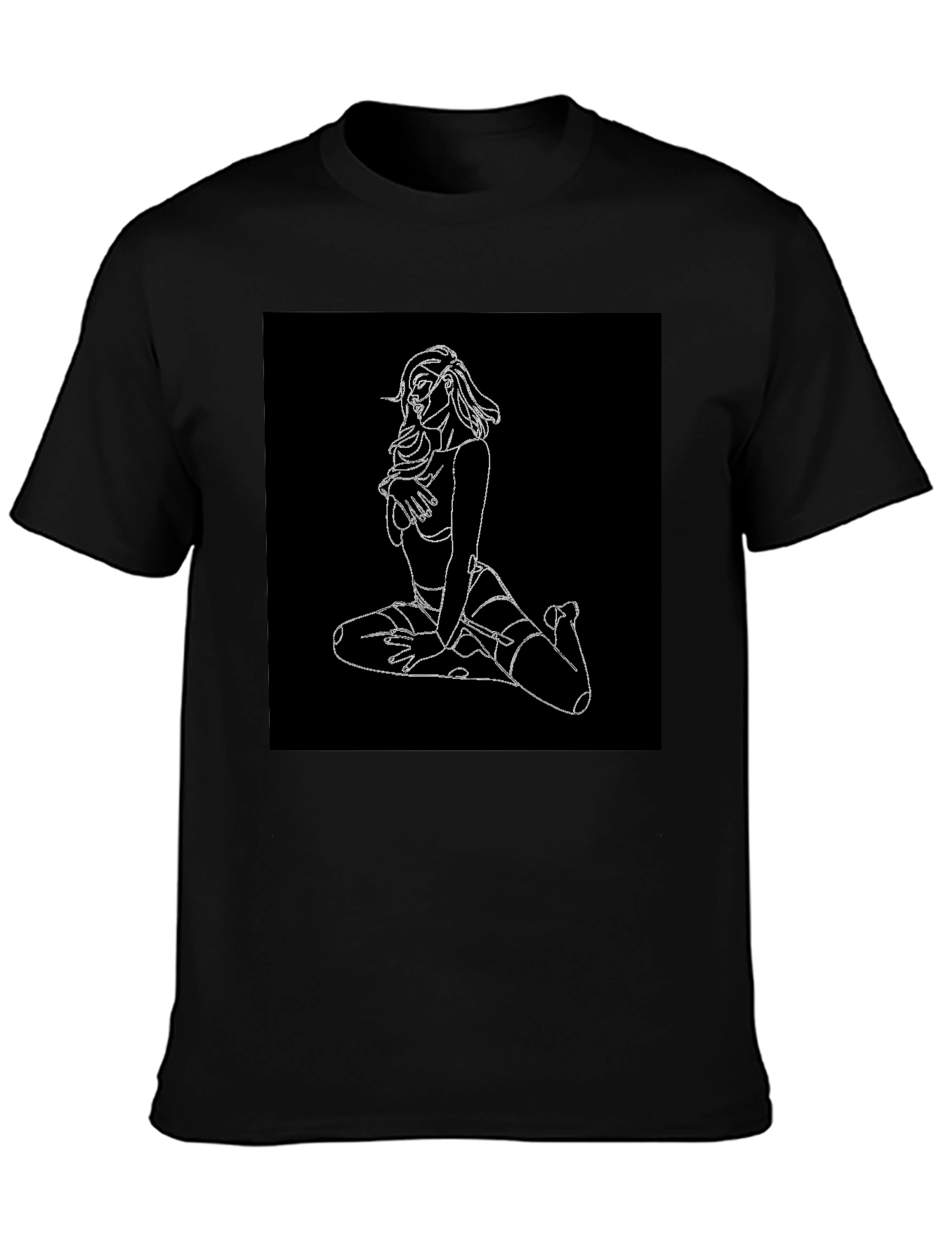 Edgy Line Art Graphic Tee - Black Cotton Blend Shirt