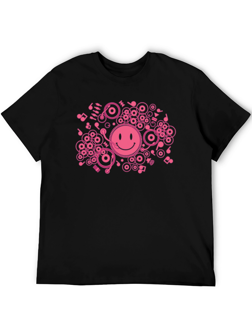 DJ Smiley Face T-Shirt - Black Cotton Graphic Tee