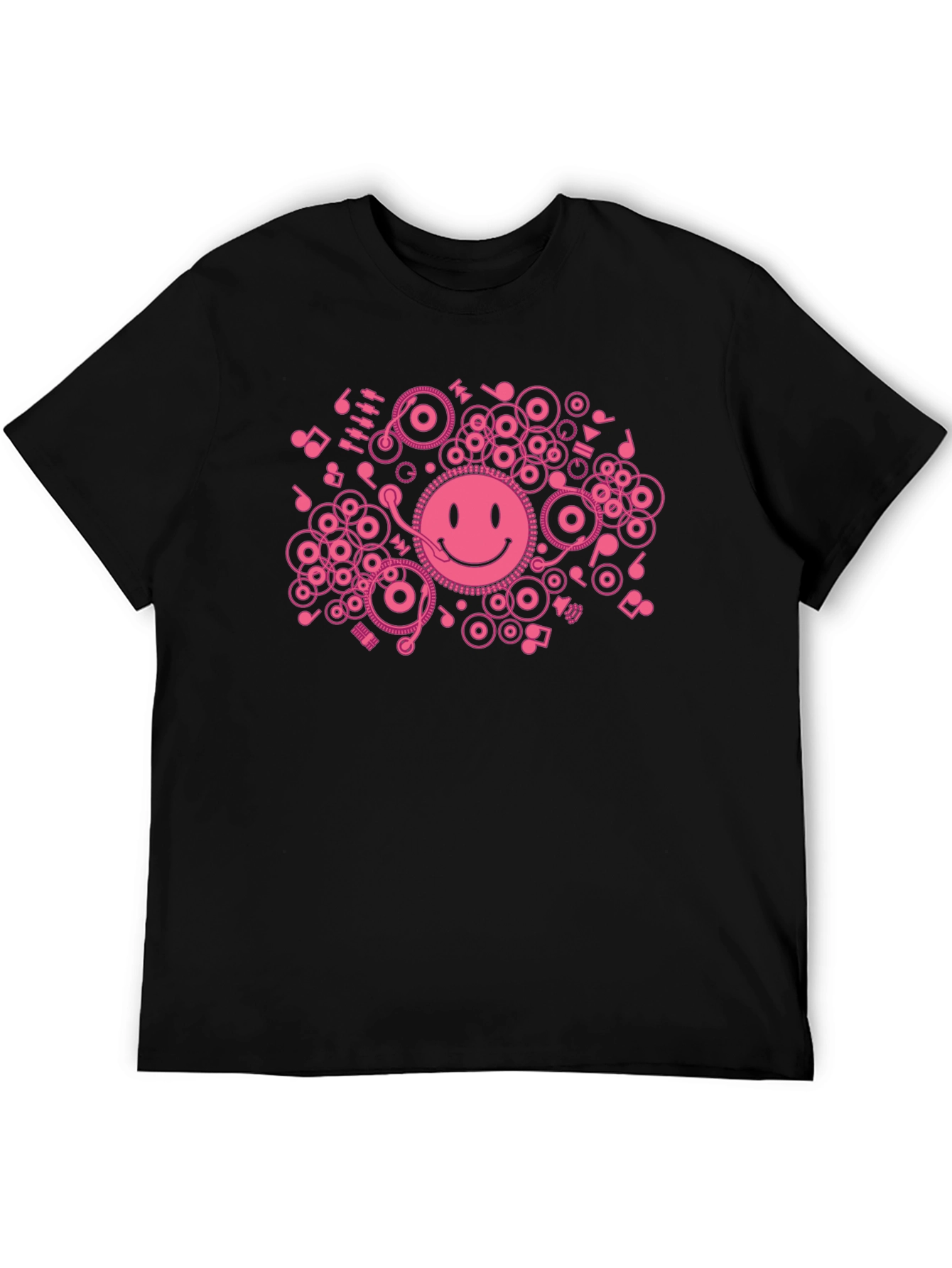 DJ Smiley Face T-Shirt - Black Cotton Graphic Tee