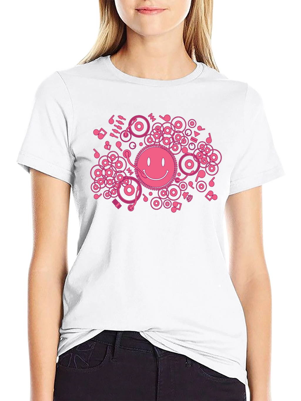 DJ Smiley Face T-Shirt - Black Cotton Graphic Tee