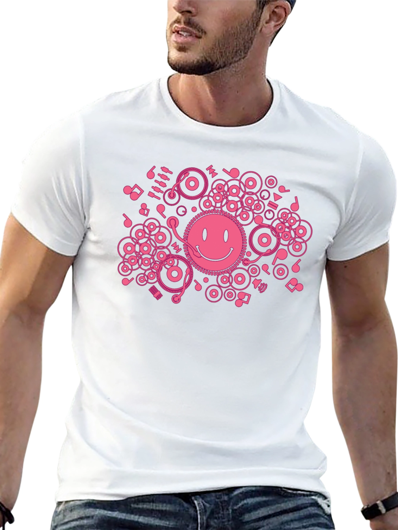 DJ Smiley Face T-Shirt - Black Cotton Graphic Tee