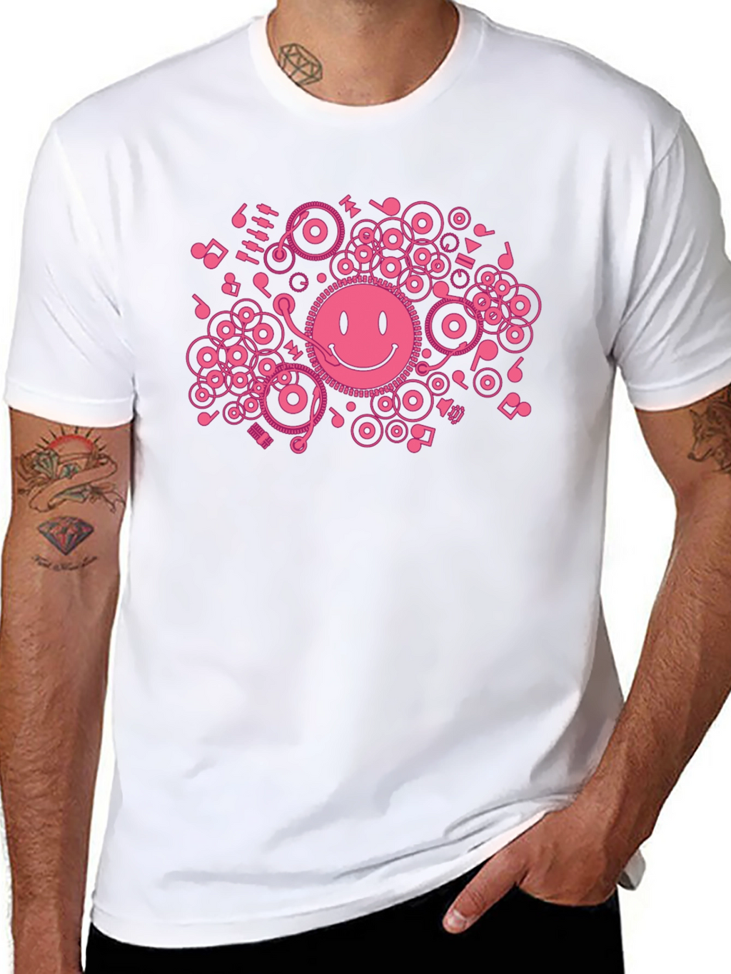 DJ Smiley Face T-Shirt - Black Cotton Graphic Tee