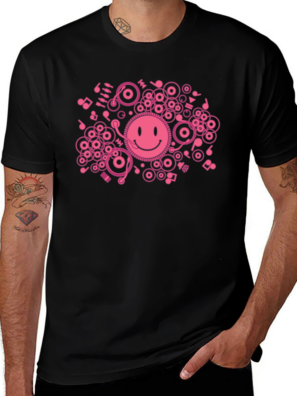 DJ Smiley Face T-Shirt - Black Cotton Graphic Tee