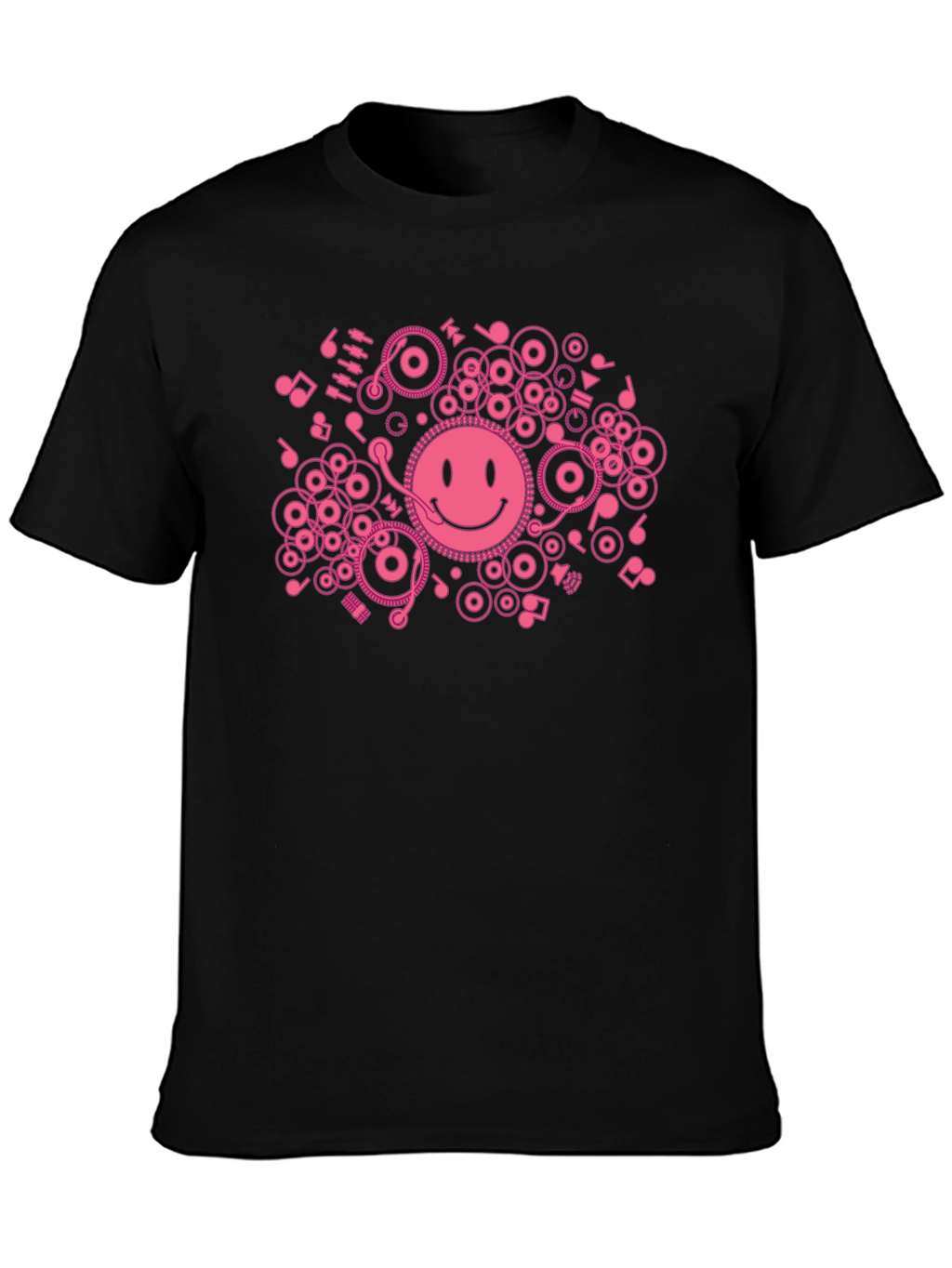 DJ Smiley Face T-Shirt - Black Cotton Graphic Tee