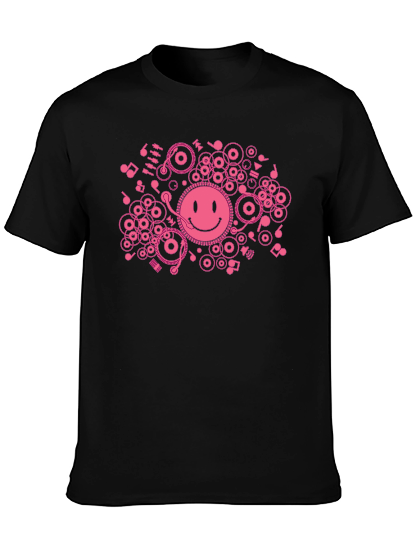 DJ Smiley Face T-Shirt - Black Cotton Graphic Tee