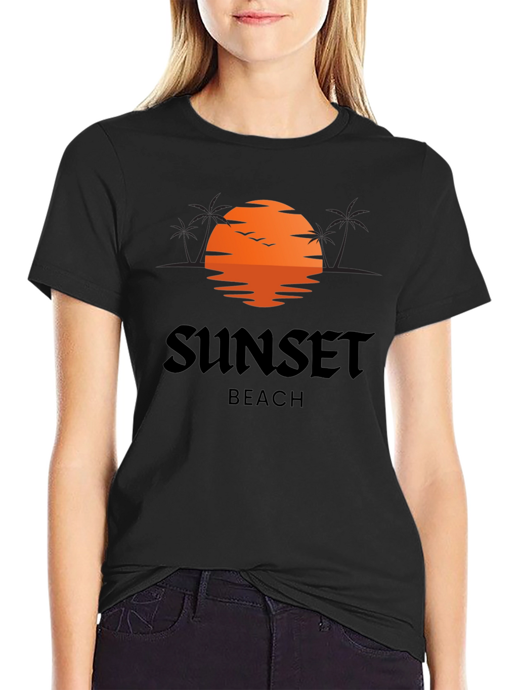 Sunset Beach Graphic Tee - Black Cotton T-Shirt