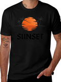 Sunset Beach Graphic Tee - Black Cotton T-Shirt