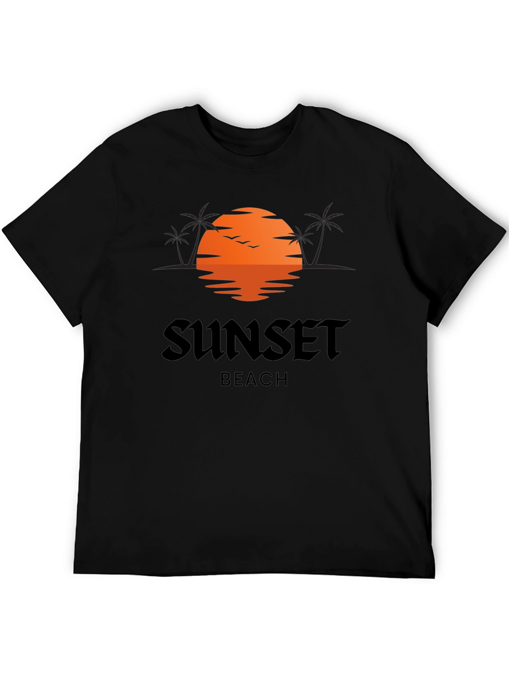 Sunset Beach Graphic Tee - Black Cotton T-Shirt
