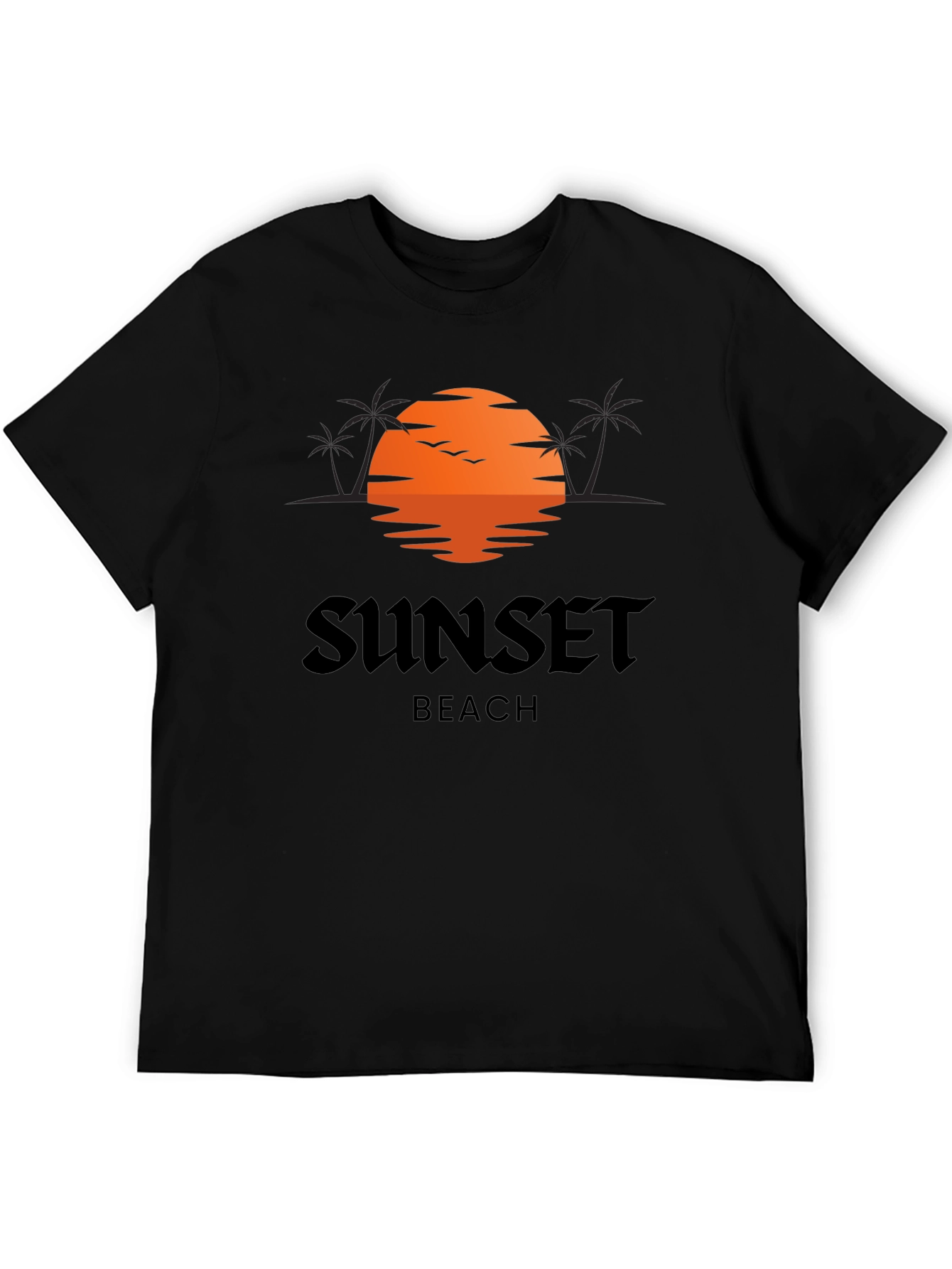 Sunset Beach Graphic Tee - Black Cotton T-Shirt