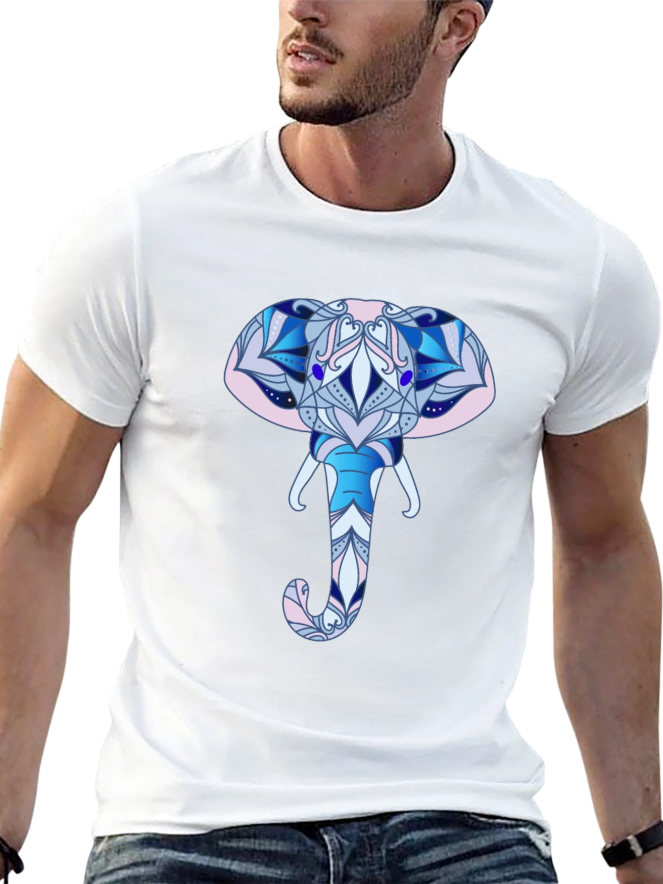 Elephant Mandala Graphic T-Shirt - Black