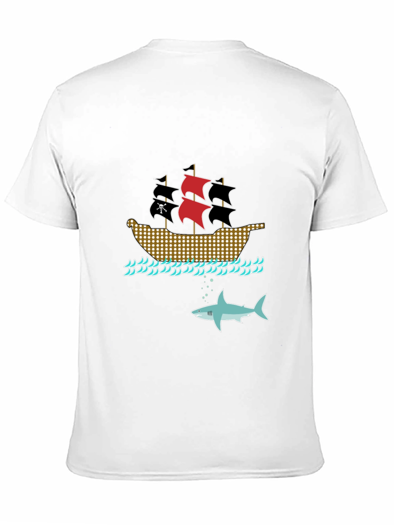 Pirate Ship & Shark Black T-Shirt