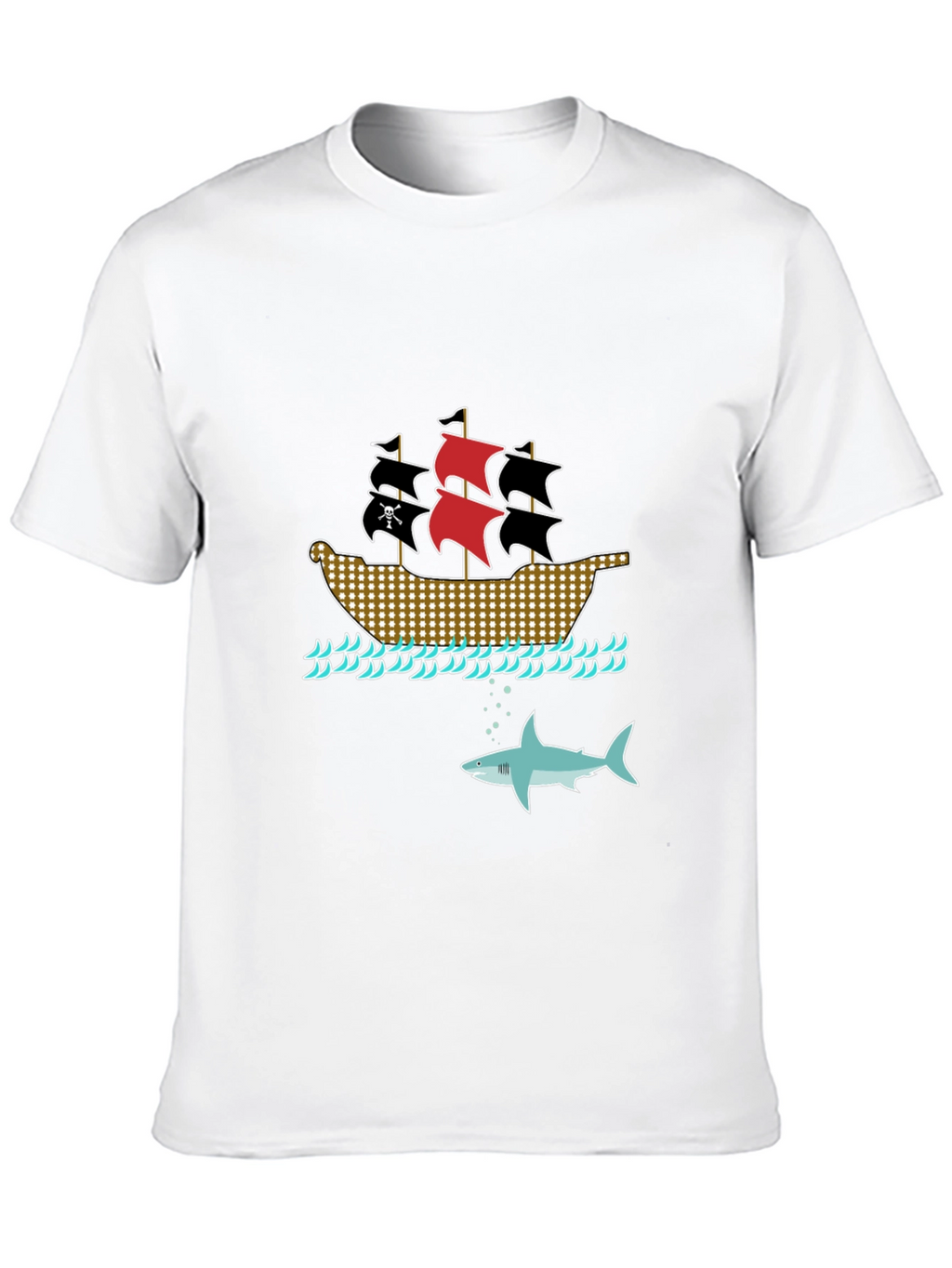 Pirate Ship & Shark Black T-Shirt