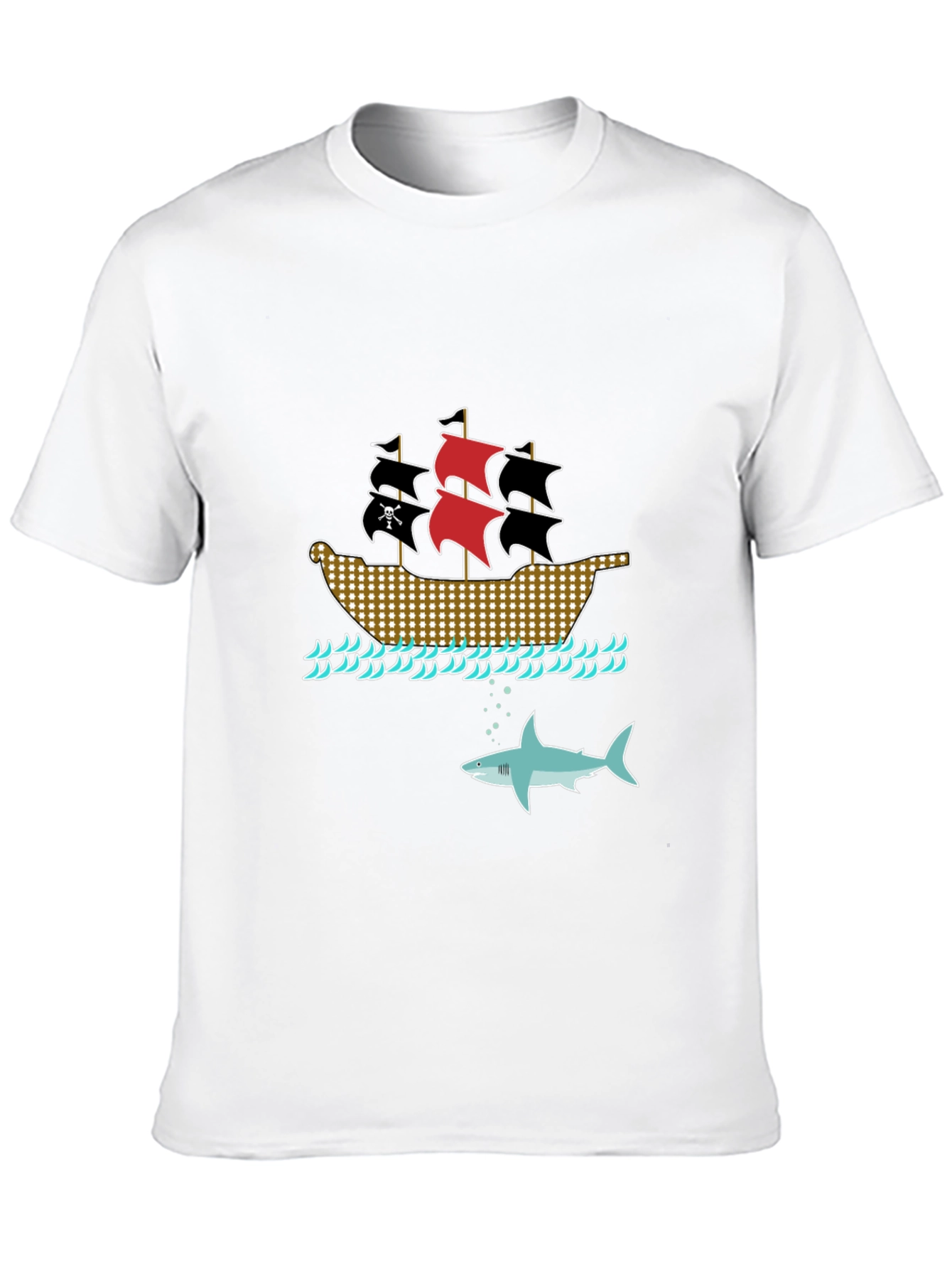 Pirate Ship & Shark Black T-Shirt