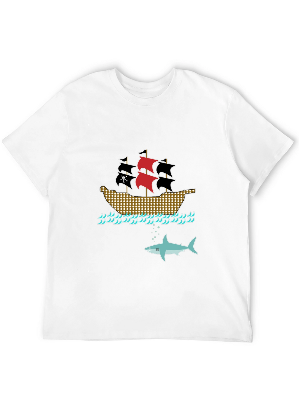 Pirate Ship & Shark Black T-Shirt