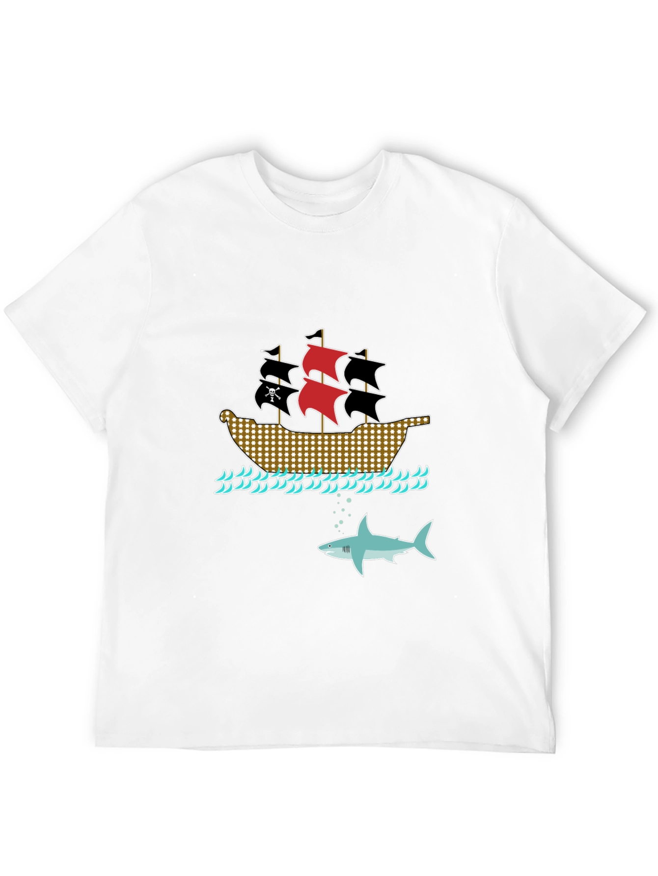 Pirate Ship & Shark Black T-Shirt