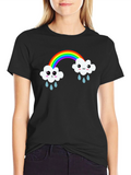 Kawaii Rainbow Cloud Black T-Shirt