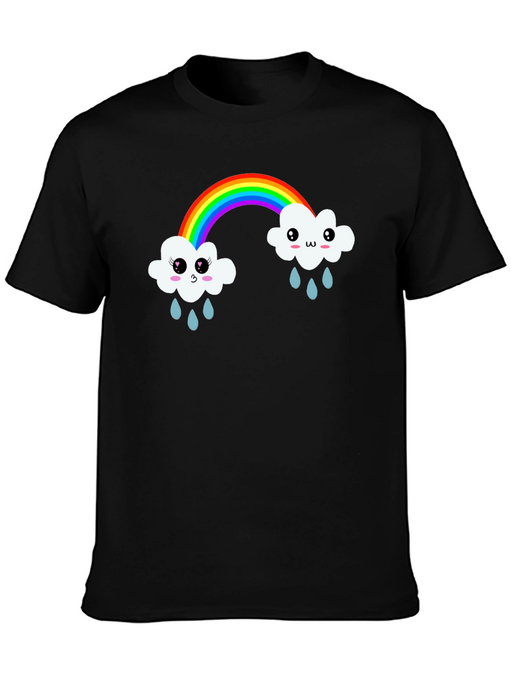 Kawaii Rainbow Cloud Black T-Shirt