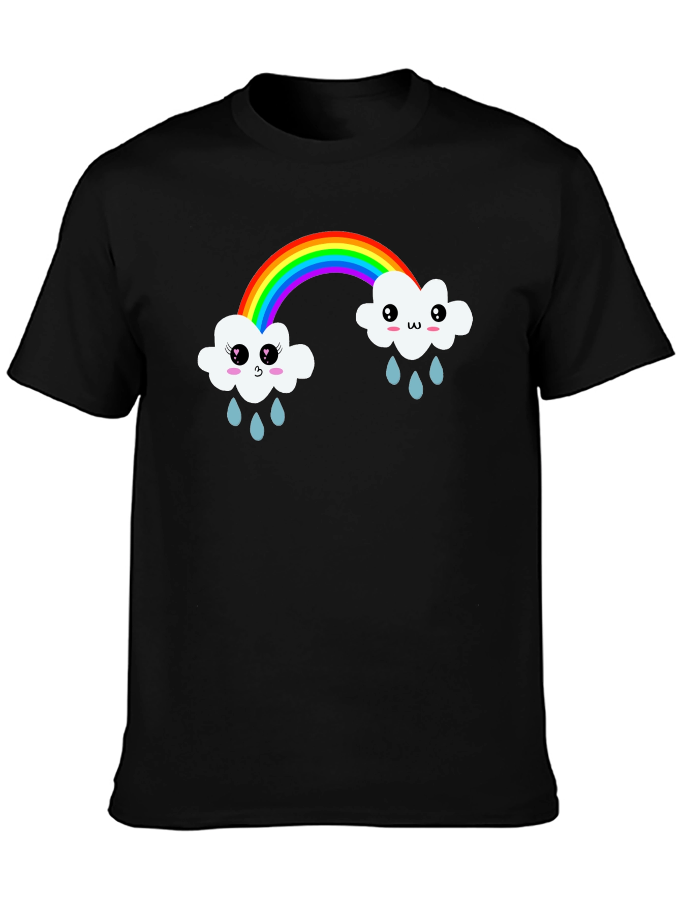 Kawaii Rainbow Cloud Black T-Shirt