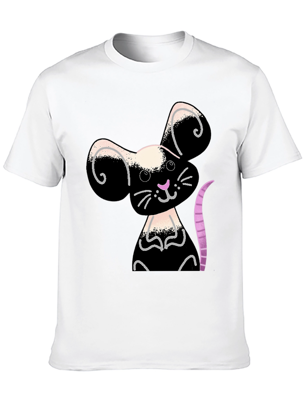 Cute Cartoon Mouse Graphic Black T-Shirt