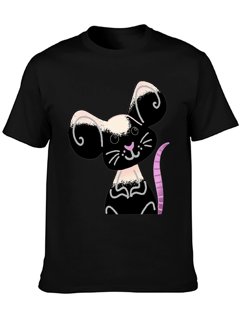 Cute Cartoon Mouse Graphic Black T-Shirt