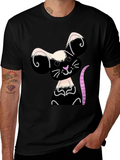 Cute Cartoon Mouse Graphic Black T-Shirt