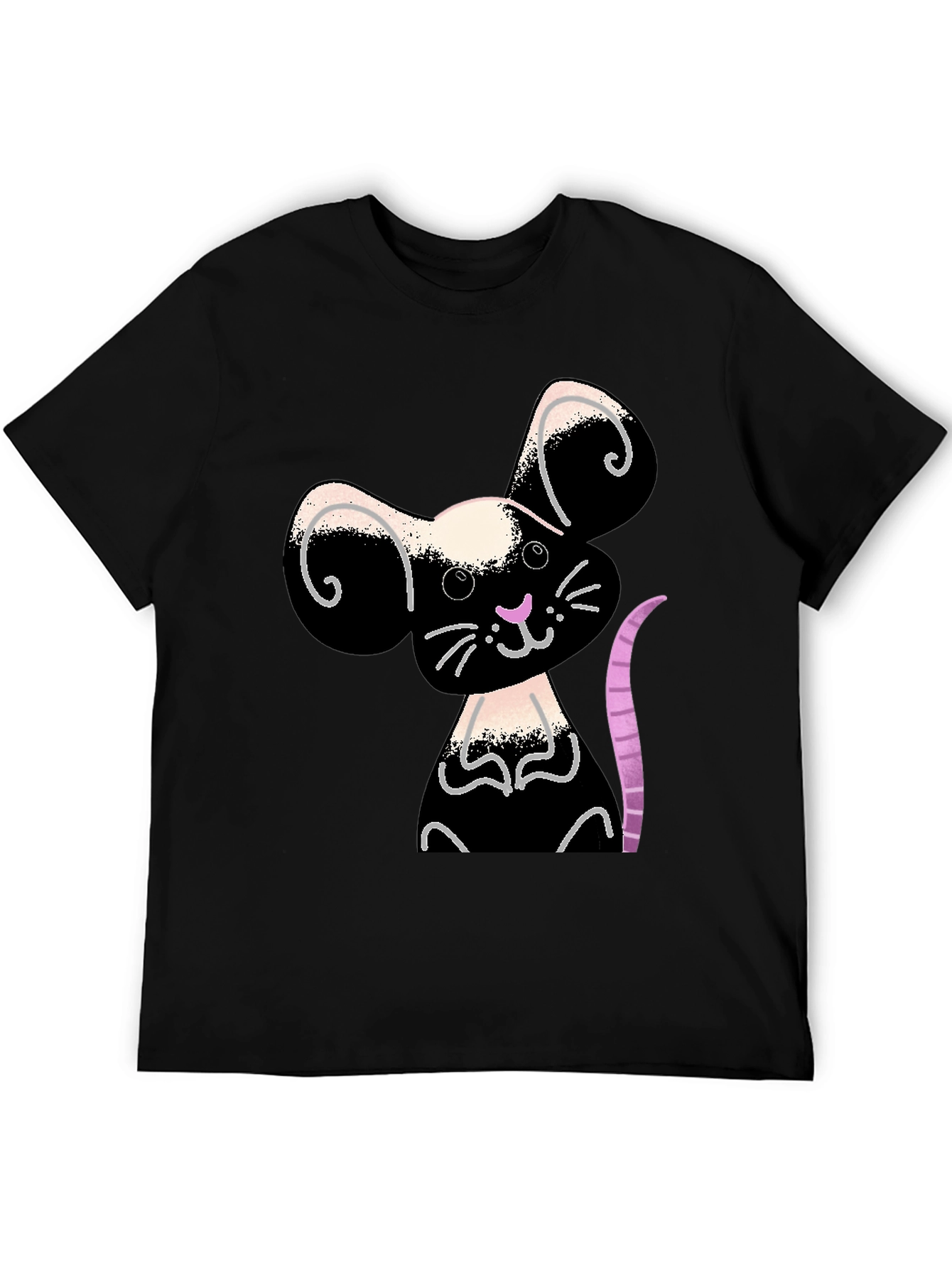 Cute Cartoon Mouse Graphic Black T-Shirt