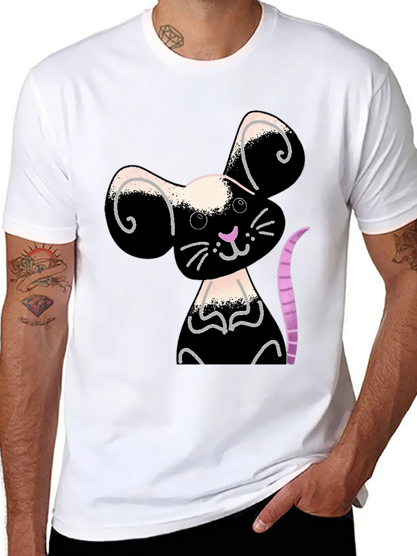Cute Cartoon Mouse Graphic Black T-Shirt