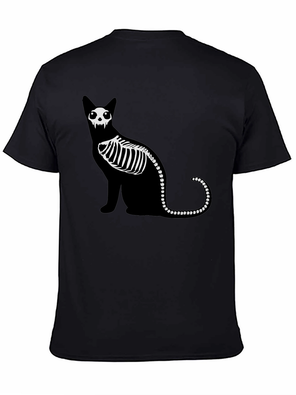 Skeleton Cat Graphic Tee - Black Cotton Shirt