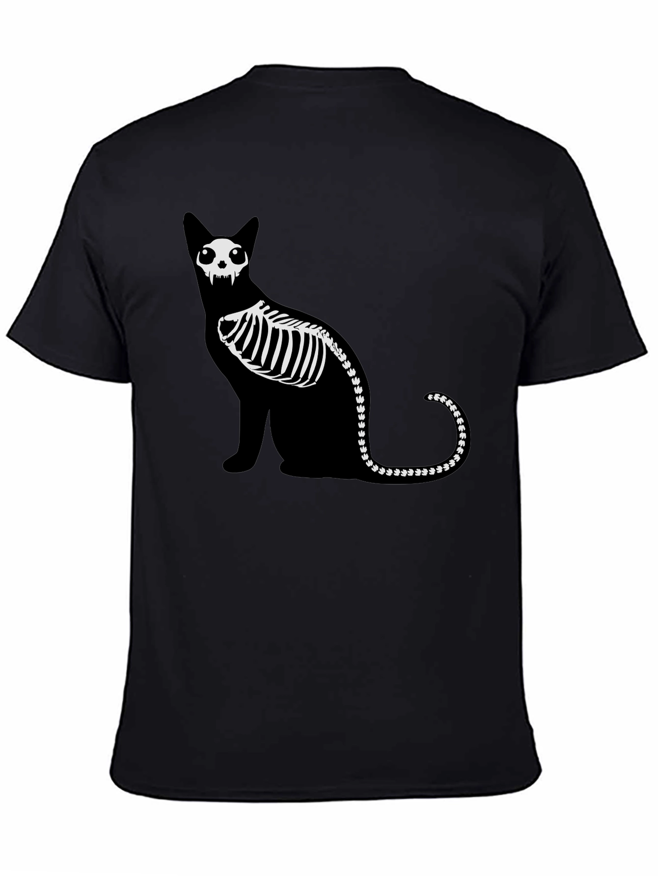 Skeleton Cat Graphic Tee - Black Cotton Shirt