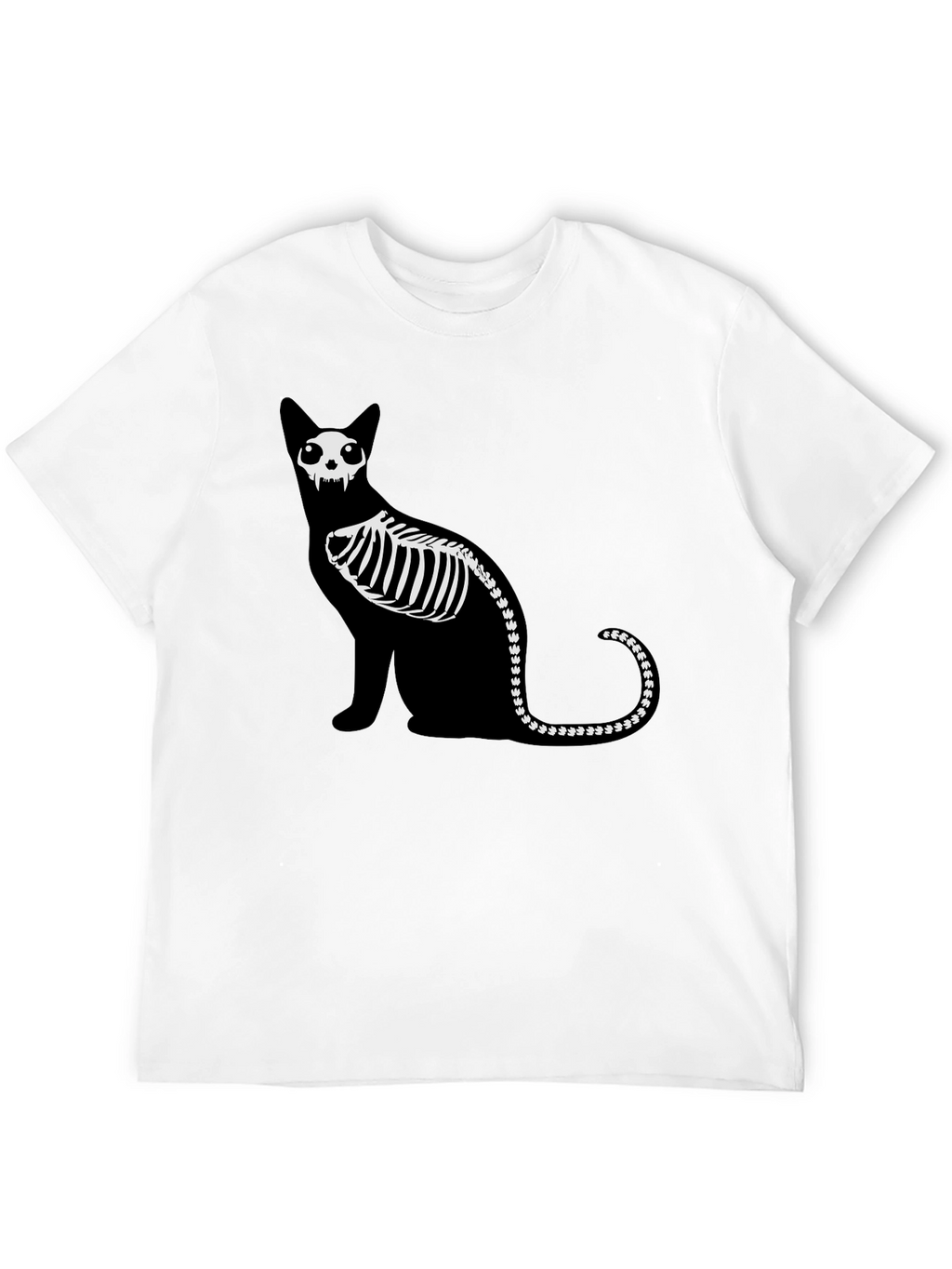 Skeleton Cat Graphic Tee - Black Cotton Shirt