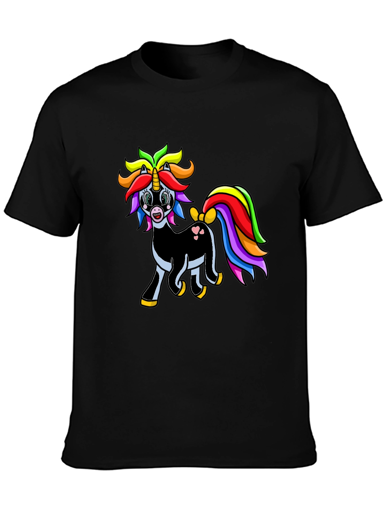 Rainbow Unicorn Graphic Tee - Black Cotton Shirt