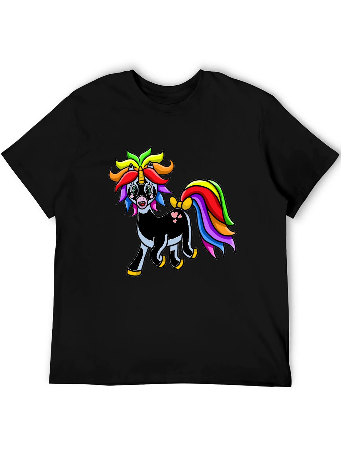 Rainbow Unicorn Graphic Tee - Black Cotton Shirt
