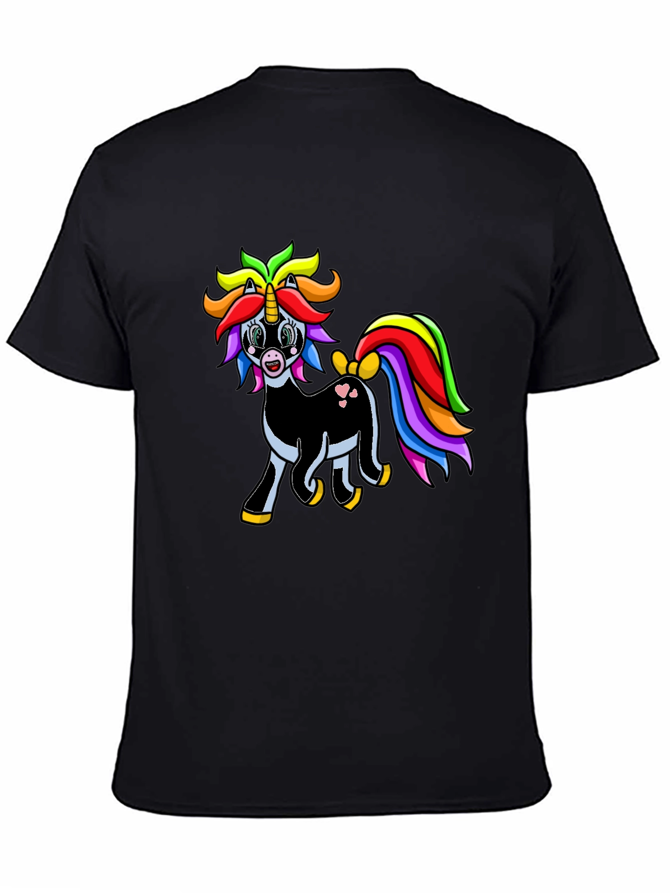 Rainbow Unicorn Graphic Tee - Black Cotton Shirt