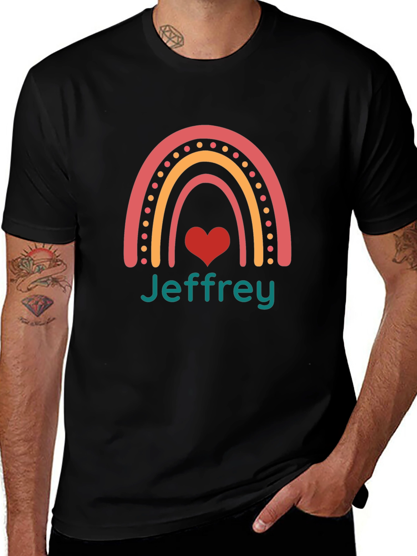 Jeffrey Rainbow Heart Graphic Tee - Black