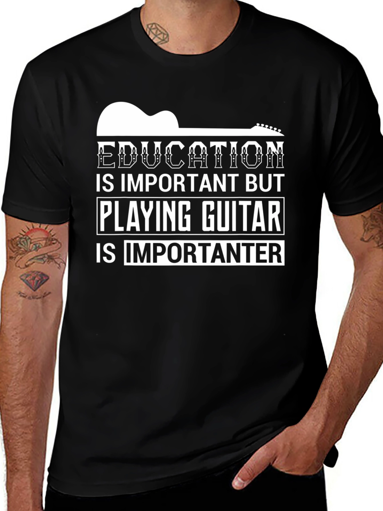 Education vs Guitar Tee: Importanter T-Shirt