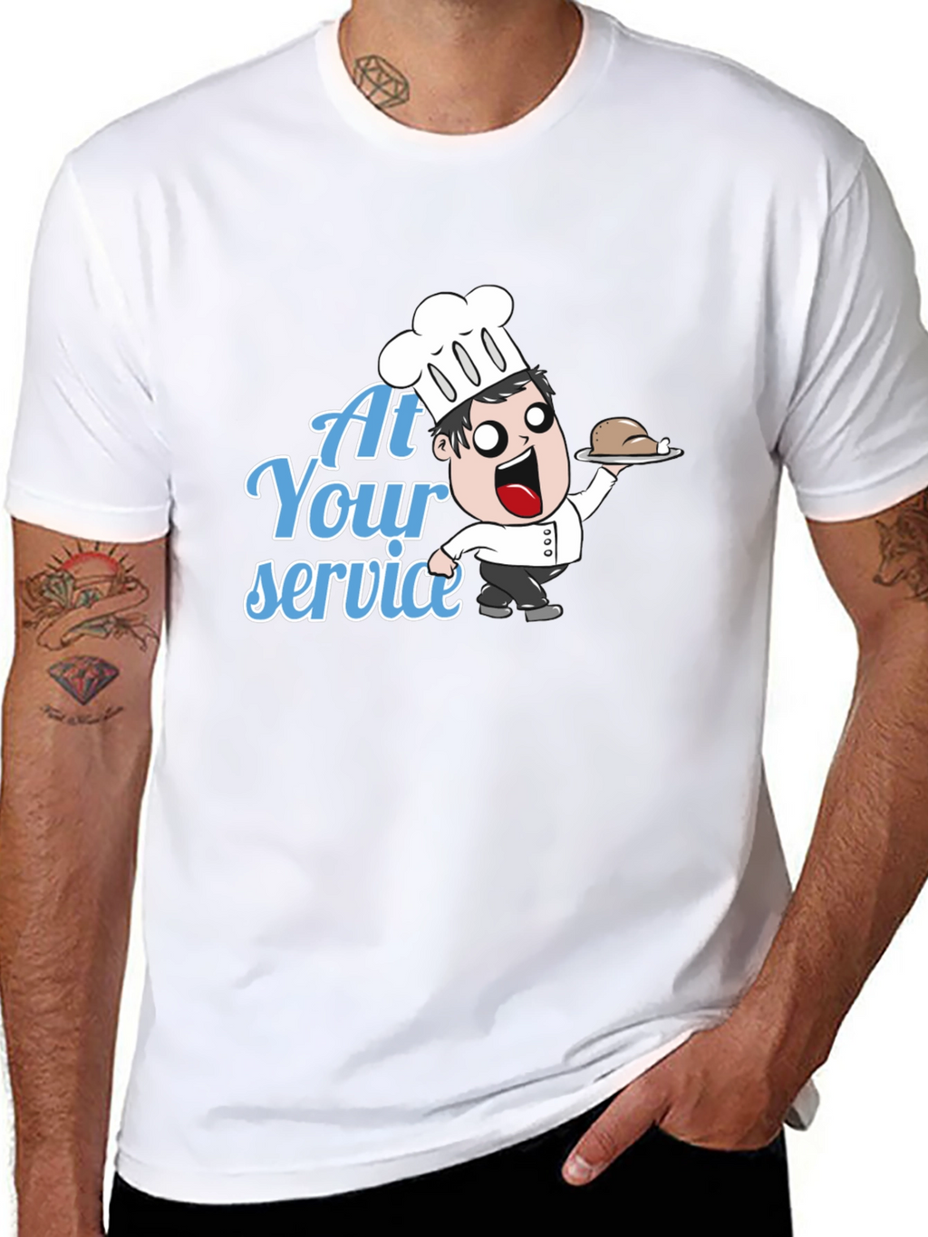 Funny Chef Cartoon T-Shirt - At Your Service!