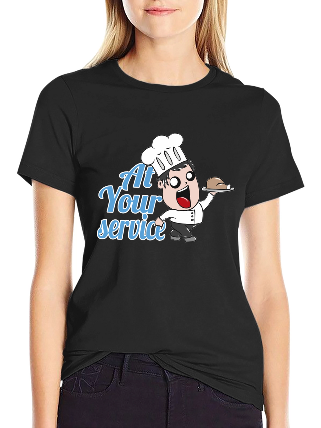Funny Chef Cartoon T-Shirt - At Your Service!