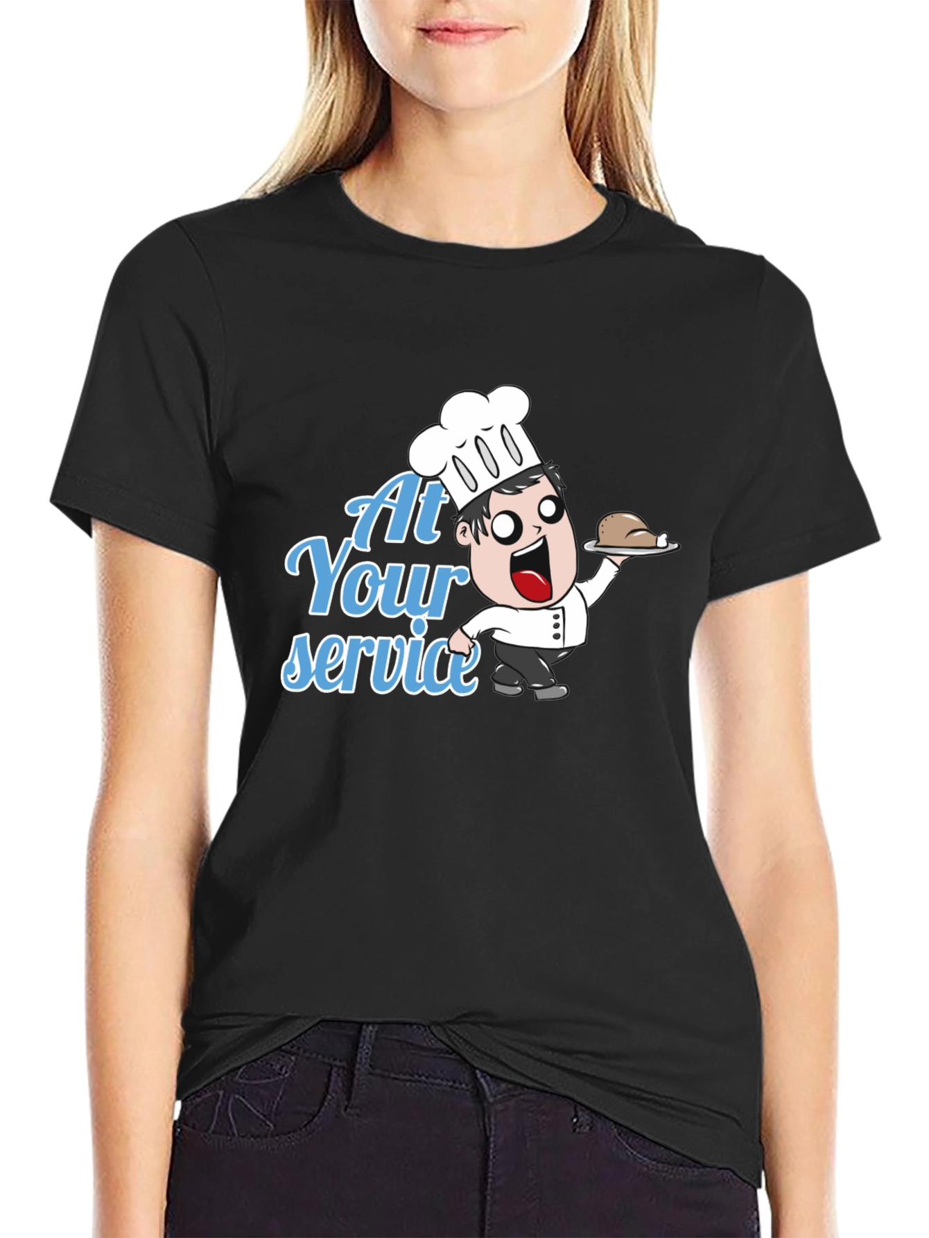 Funny Chef Cartoon T-Shirt - At Your Service!