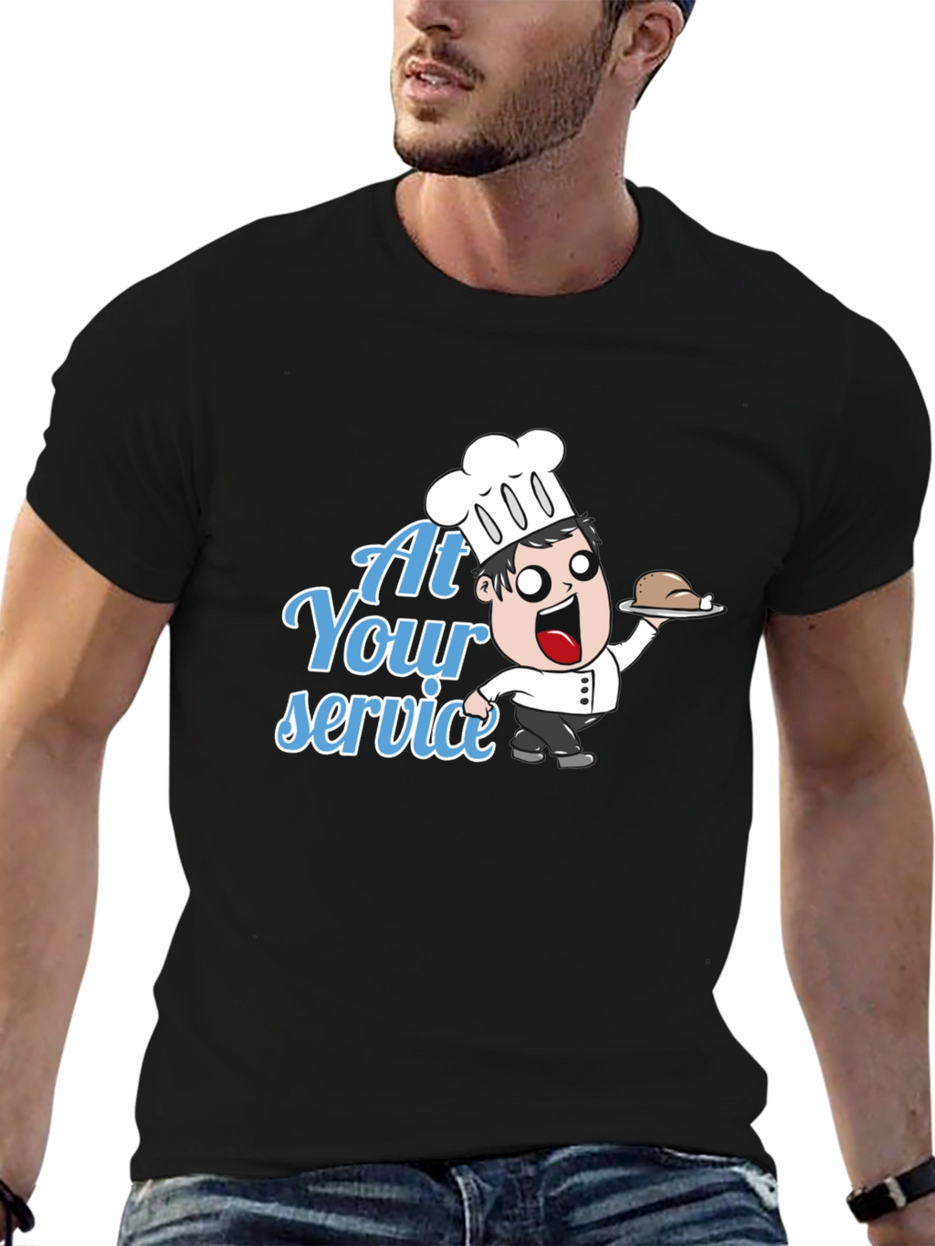 Funny Chef Cartoon T-Shirt - At Your Service!
