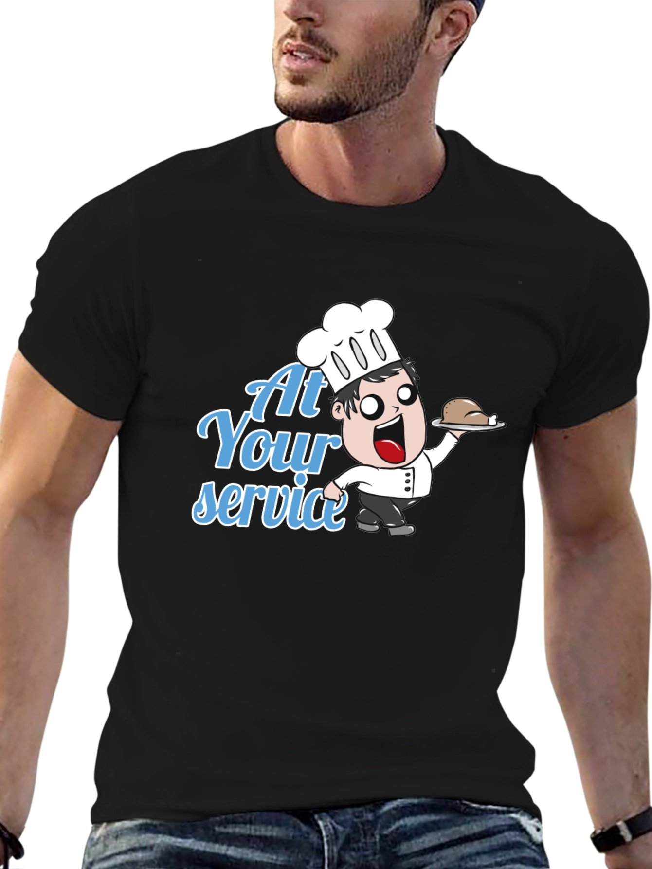 Funny Chef Cartoon T-Shirt - At Your Service!