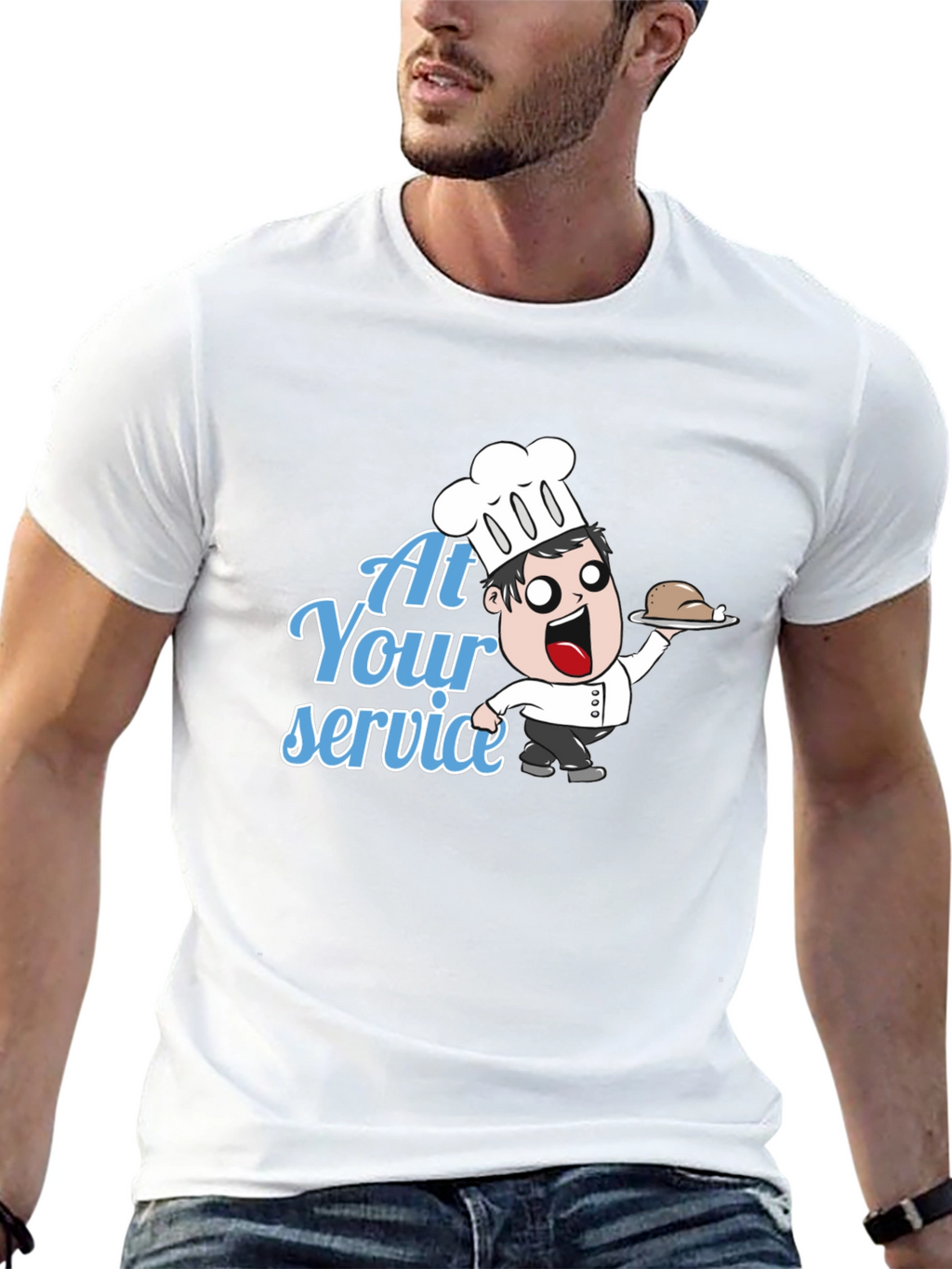 Funny Chef Cartoon T-Shirt - At Your Service!